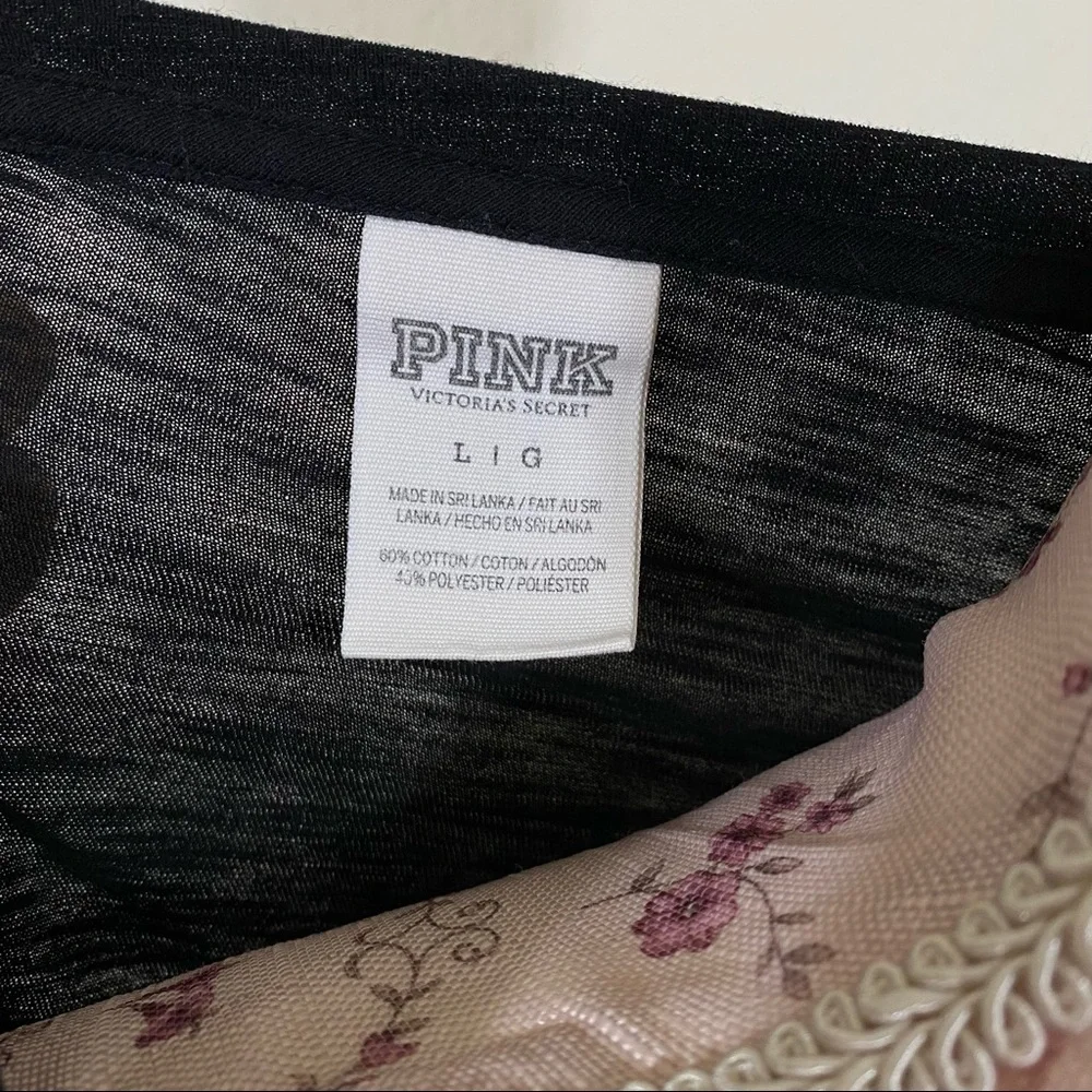 Pink VS sz:L Black Short Sleeve High-Low Sheer Tee - Picture 11 of 12